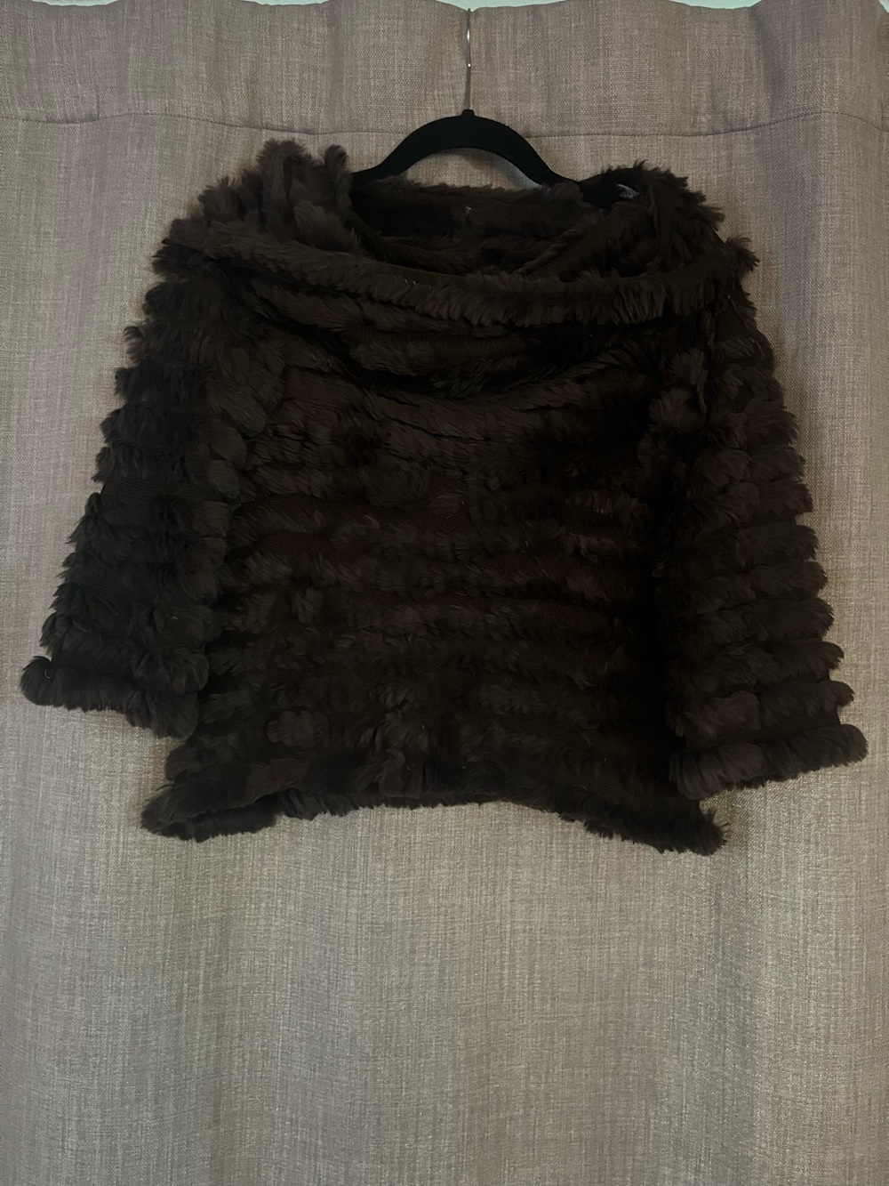 Plush Dark Brown Rabbit Fur Cropped Jacket